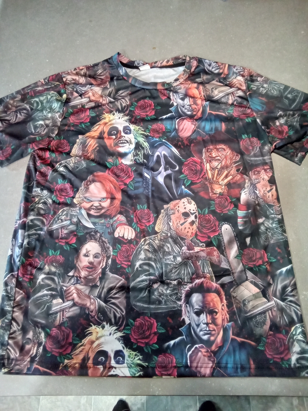 Men's Black Horror Icons Graphic T-Shirt - Allover Print